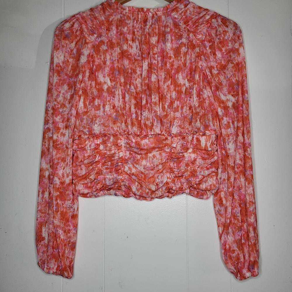 Anthropologie Pink and Orange Abstract Button-Front Blouse - Picture 5 of 12